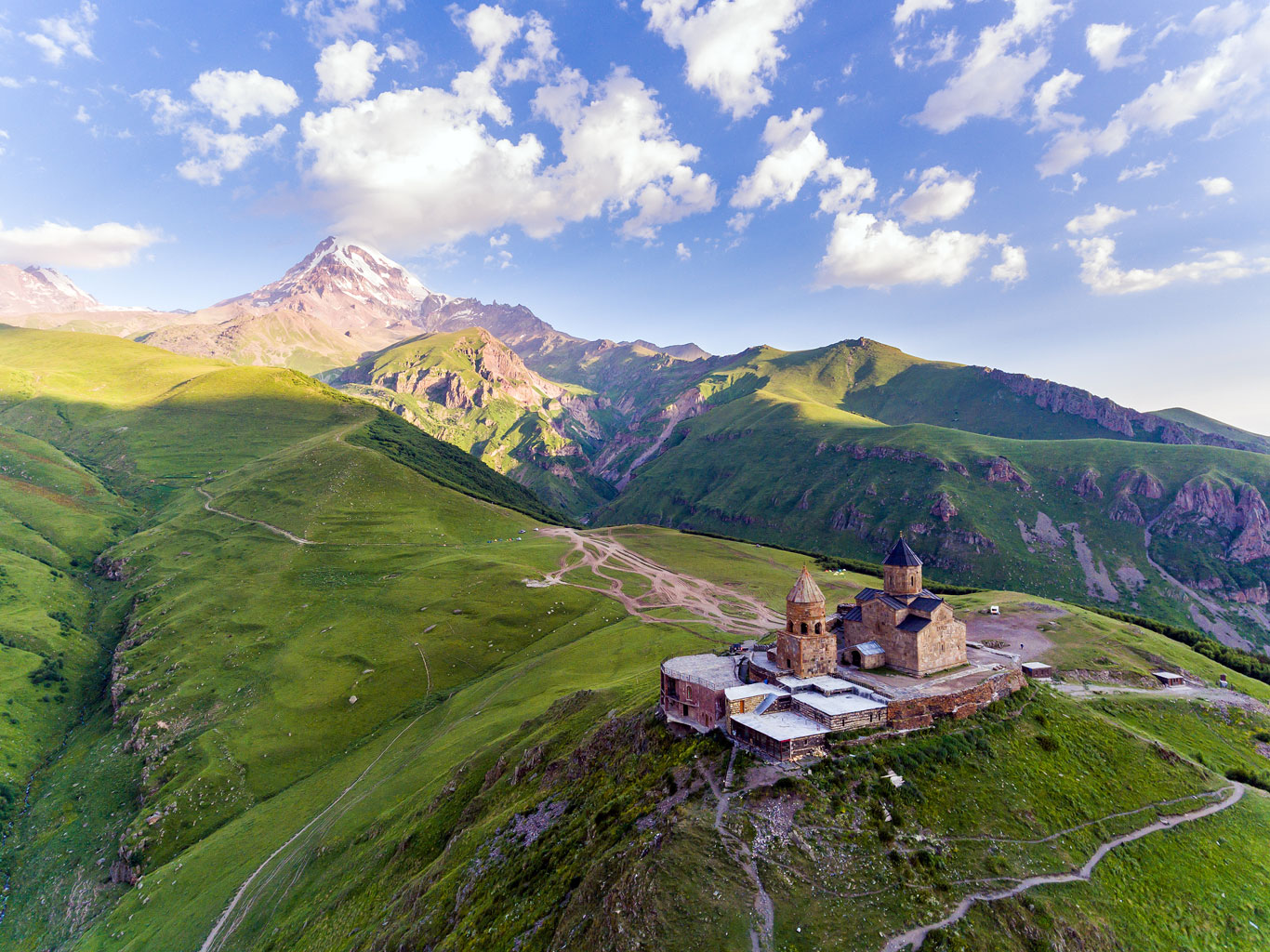 Gergeti trinity church with kazbegi mountain background